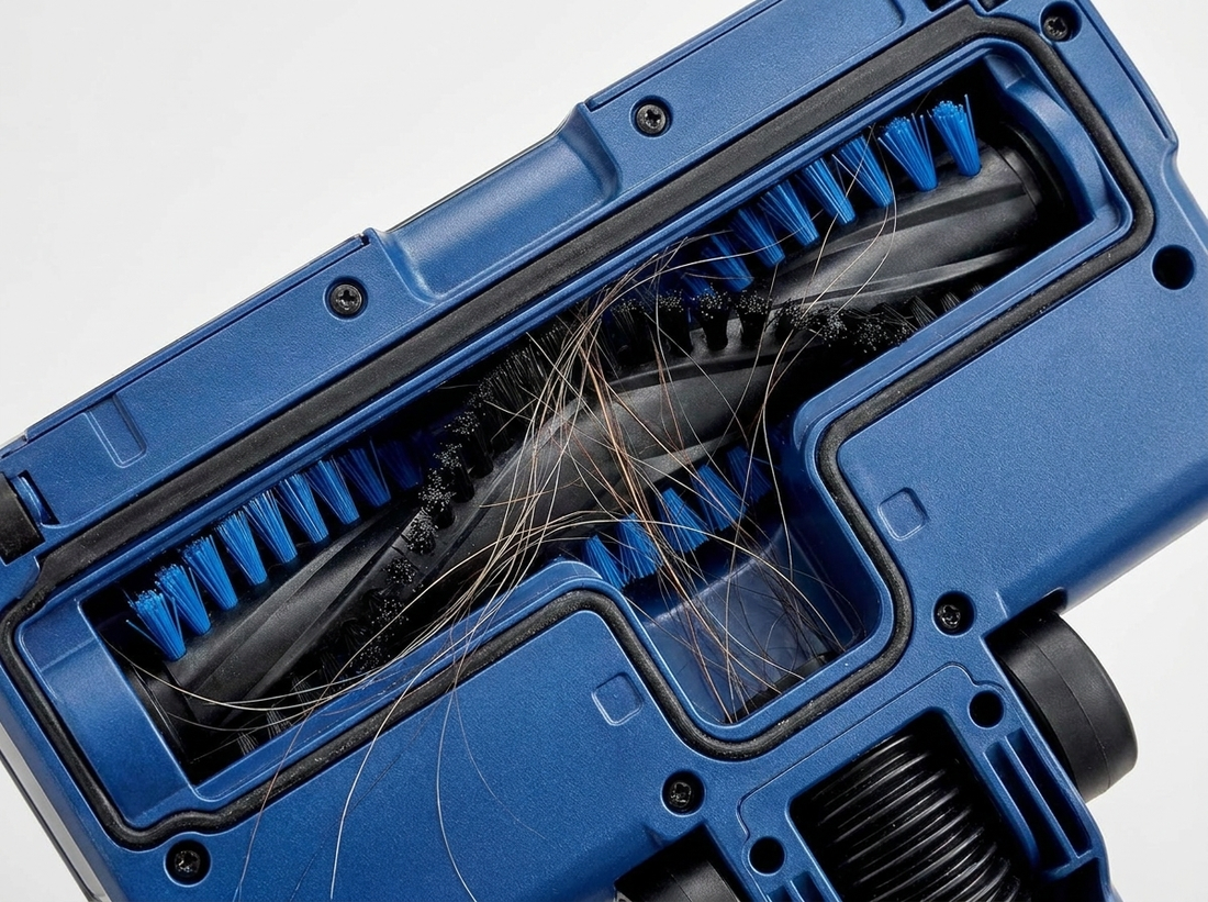 Hair goes in the bin — never around the roller