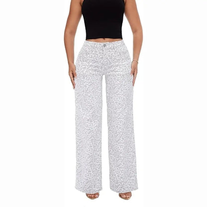 White Leopard wide-leg jeans