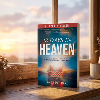 18 Days in Heaven paperback on a windowsill at dawn